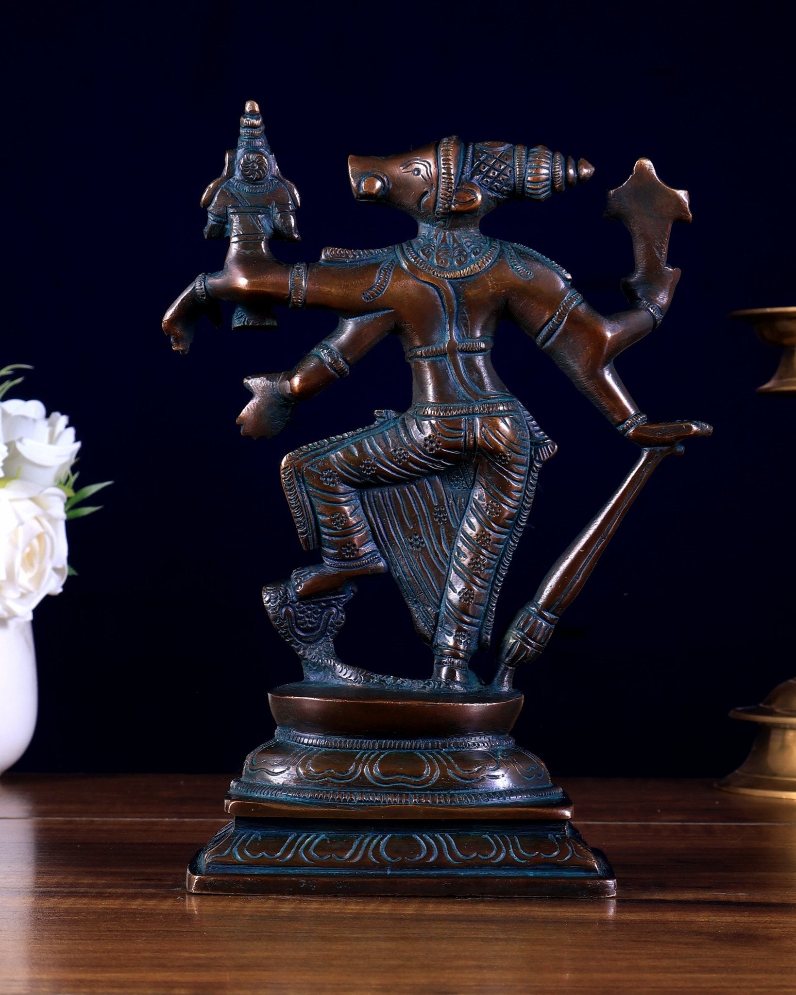 Pure Brass Lord Varaha with Lakshmi Bhumi Devi – 8.5 inch - Budhshiv.com