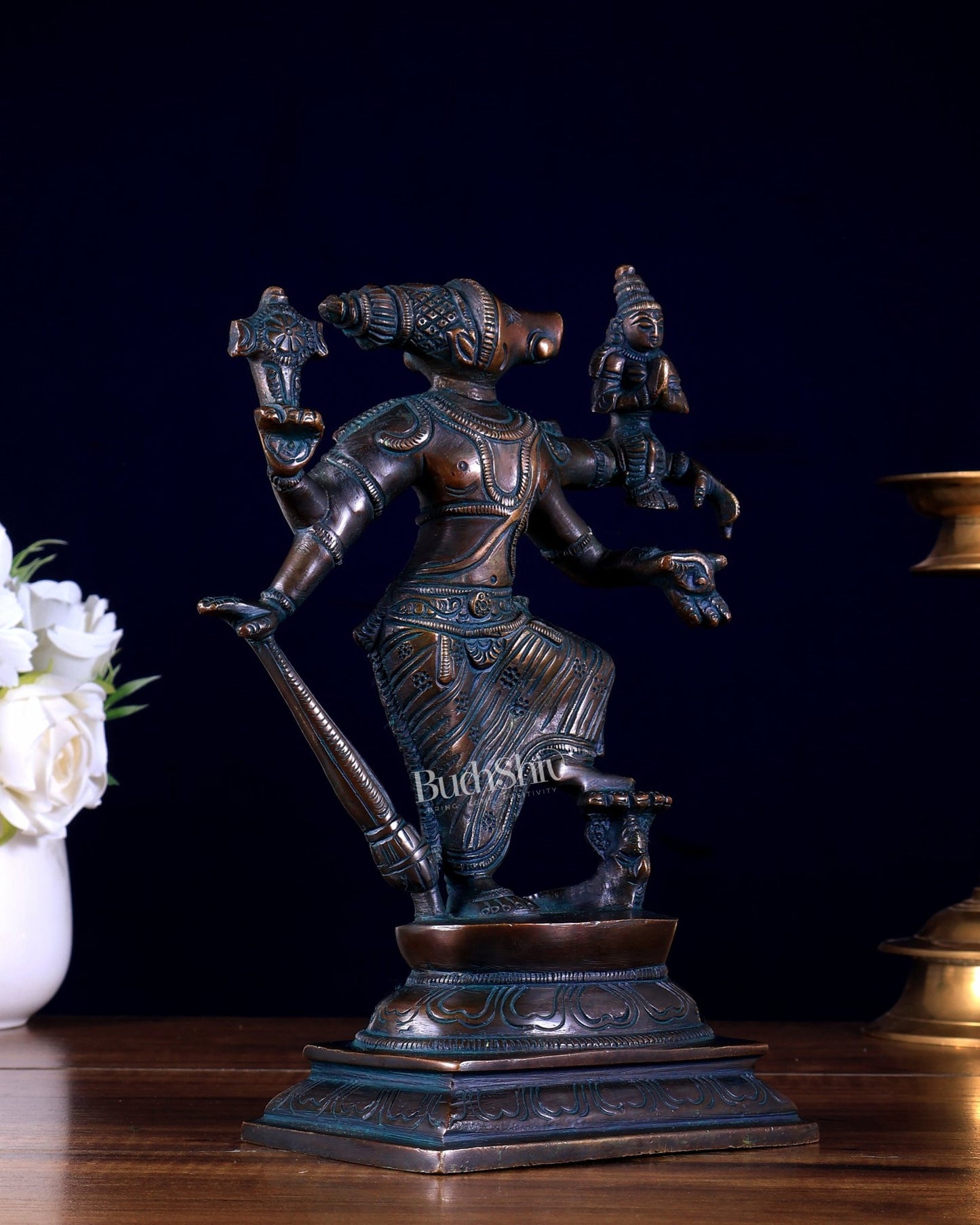 Pure Brass Lord Varaha with Lakshmi Bhumi Devi – 8.5 inch - Budhshiv.com