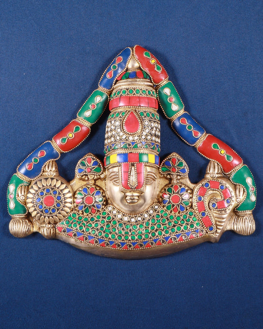 Pure Brass Lord Venkateshwara Tirupati Balaji face Wall Hanging stonework 10 inch - Budhshiv.com