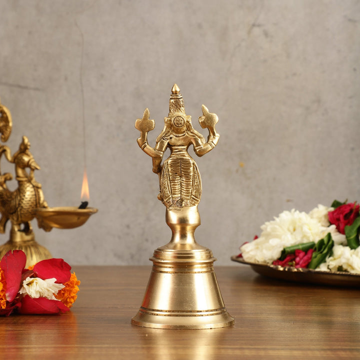 Pure Brass Lord Vishnu Hand Bell - 6.5 in Height - Budhshiv.com