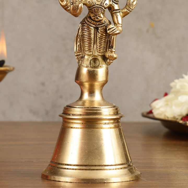 Pure Brass Lord Vishnu Hand Bell - 6.5 in Height - Budhshiv.com