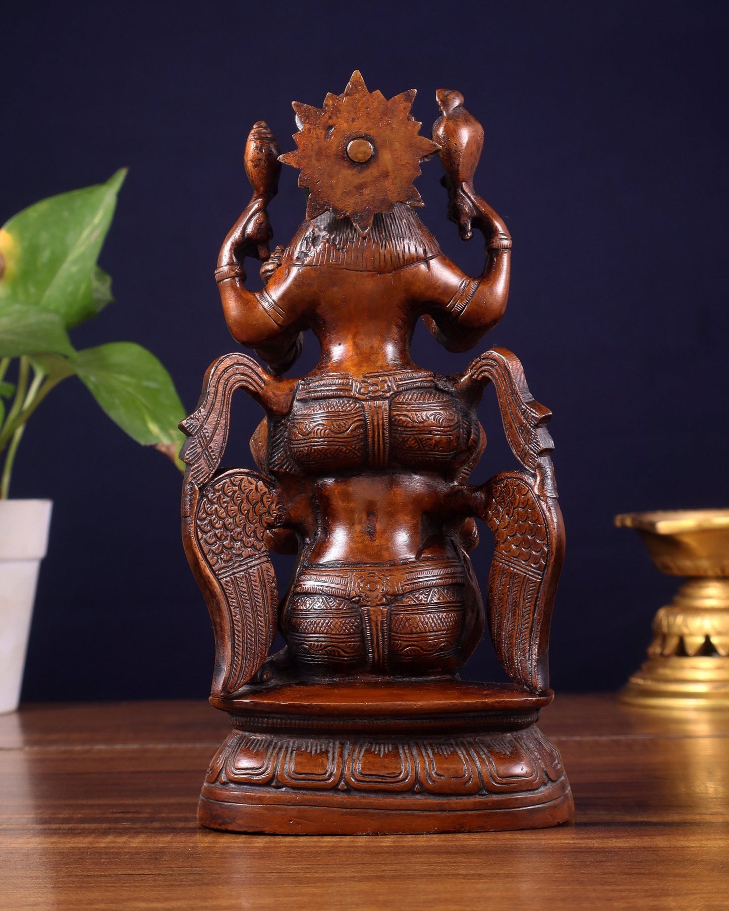 Pure Brass Lord Vishnu Seated on Garuda Statue - 8 inch - Budhshiv.com