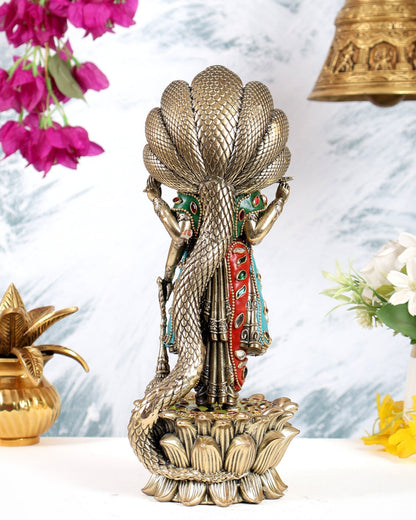 Pure Brass Lord Vishnu Standing with Sheshanaag 11.5 inch with meenakari - Budhshiv.com