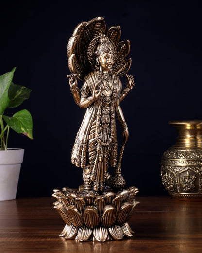 Pure Brass Lord Vishnu Standing with Sheshanaag – Superfine Carvings 11.5 inch - Budhshiv.com
