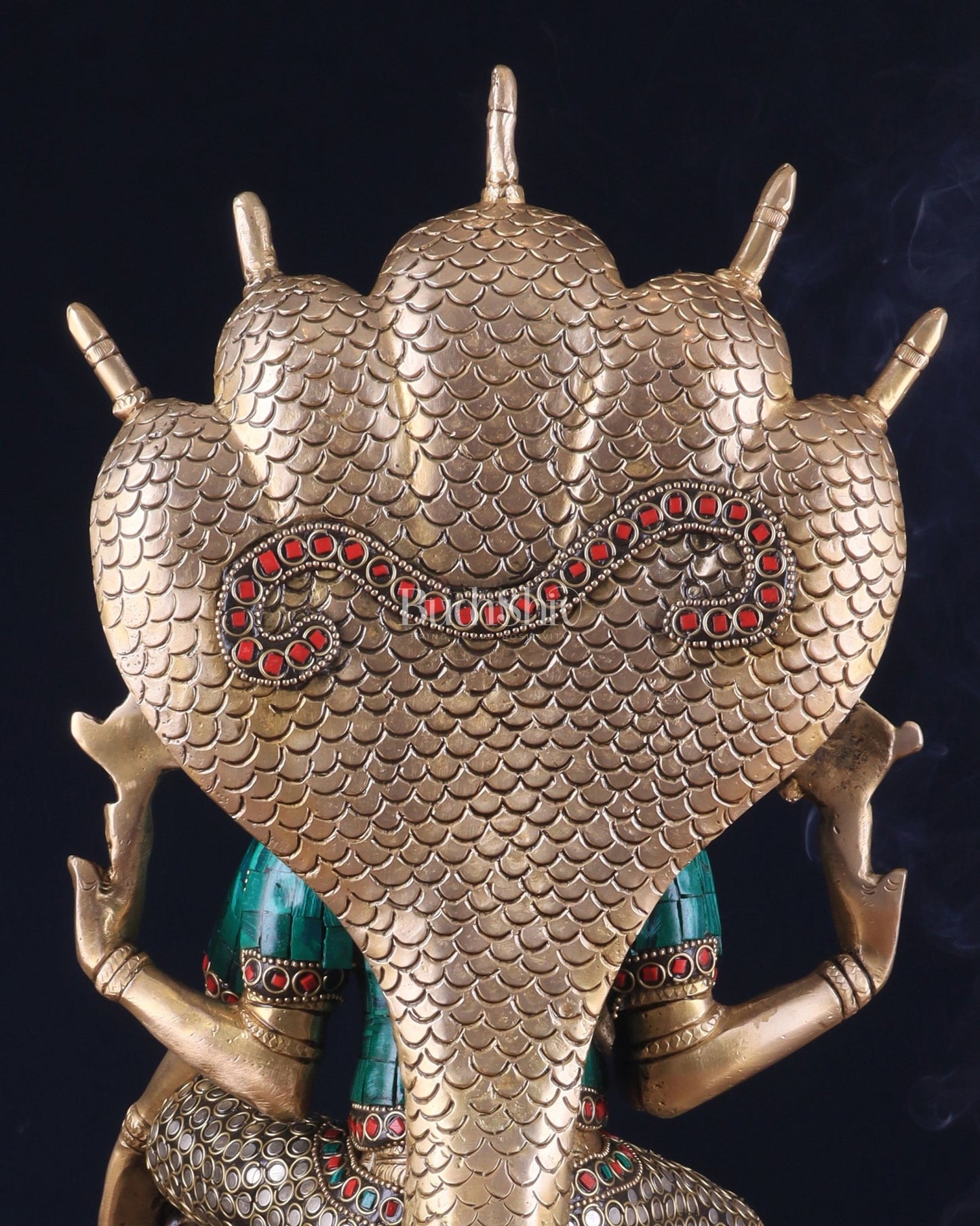 Pure Brass Lord Vishnu statue Sitting Under Sheshanaaga | 11 Inch stonework - Budhshiv.com