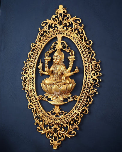 Pure Brass Lotus Lakshmi Wall Hanging Frame – Large 30" - Budhshiv.com