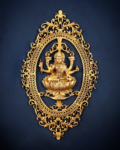 Pure Brass Lotus Lakshmi Wall Hanging Frame – Large 30" - Budhshiv.com