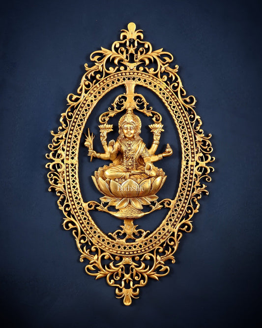 Pure Brass Lotus Lakshmi Wall Hanging Frame – Large 30" - Budhshiv.com