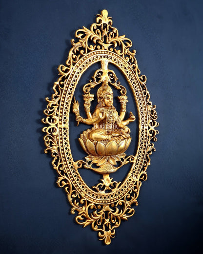 Pure Brass Lotus Lakshmi Wall Hanging Frame – Large 30" - Budhshiv.com