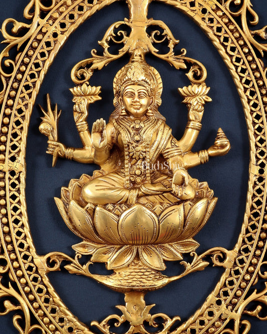 Pure Brass Lotus Lakshmi Wall Hanging Frame – Large 30" - Budhshiv.com