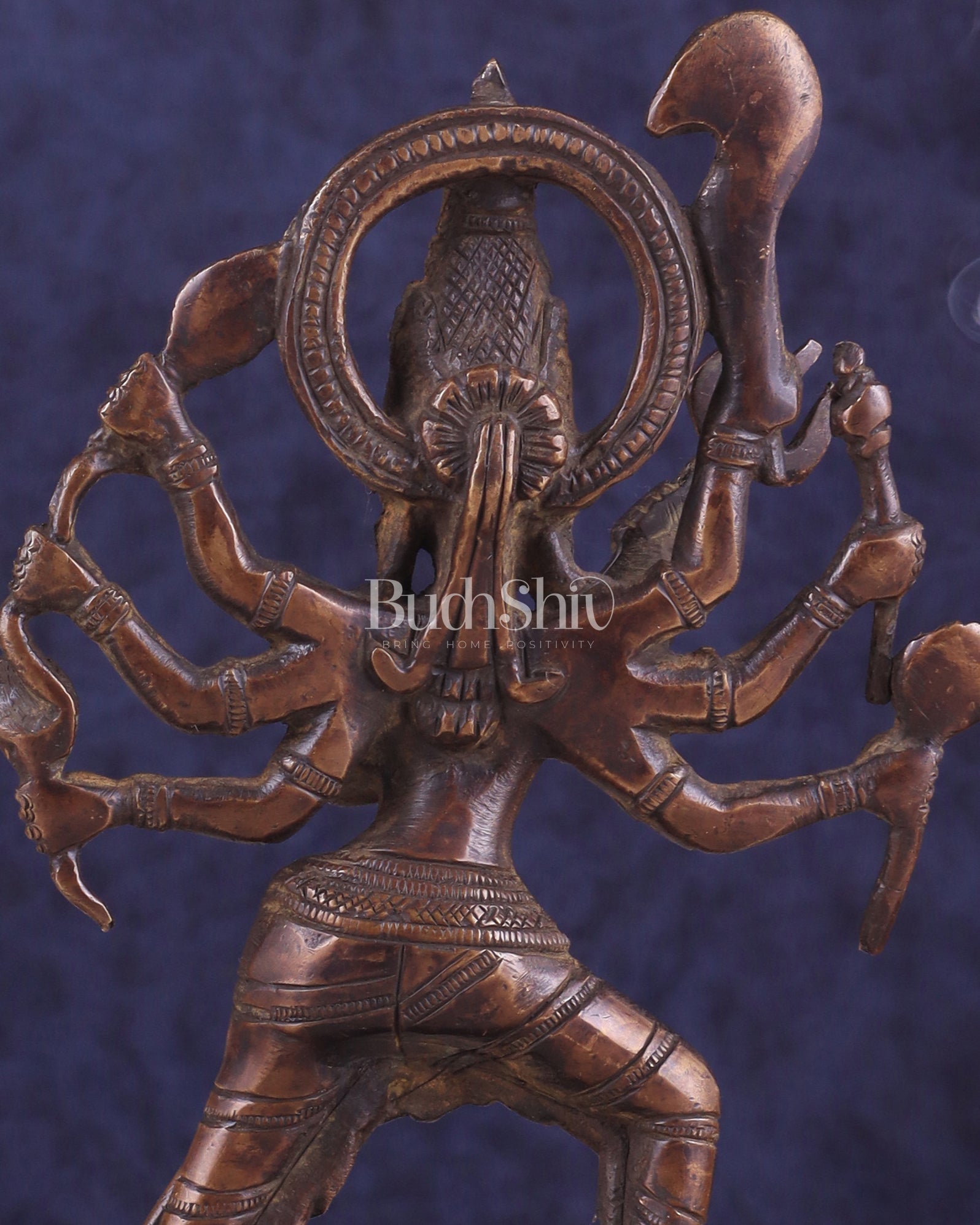 Pure Brass Mahishasur Mardini Durga Idol 8" brown tone - Budhshiv.com