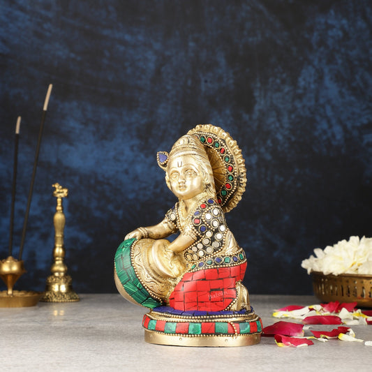 Pure Brass Makhan Chor Bal Gopal Krishna Idol Multicolour 6" - Budhshiv.com