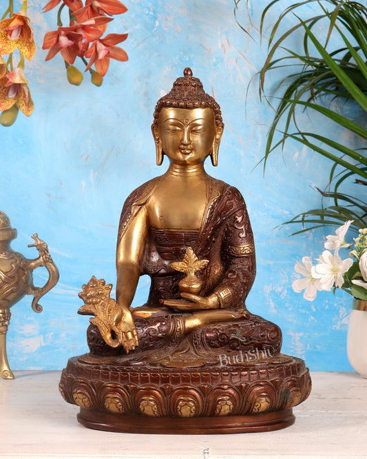 Pure brass Medicine Buddha Statue - 12.5" - Budhshiv.com