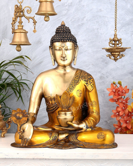 Pure Brass Medicine Healing Buddha Statue 23" - Budhshiv.com