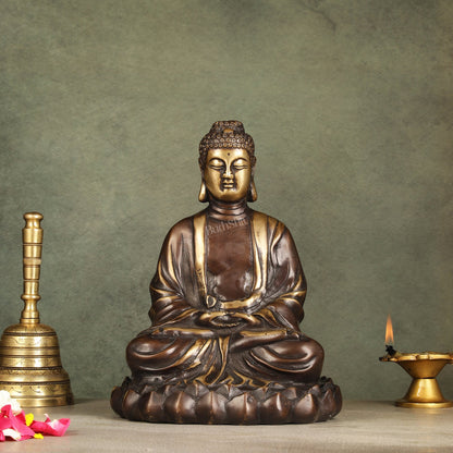 Pure Brass Meditative Buddha Statue - Brown Finish 10" - Budhshiv.com