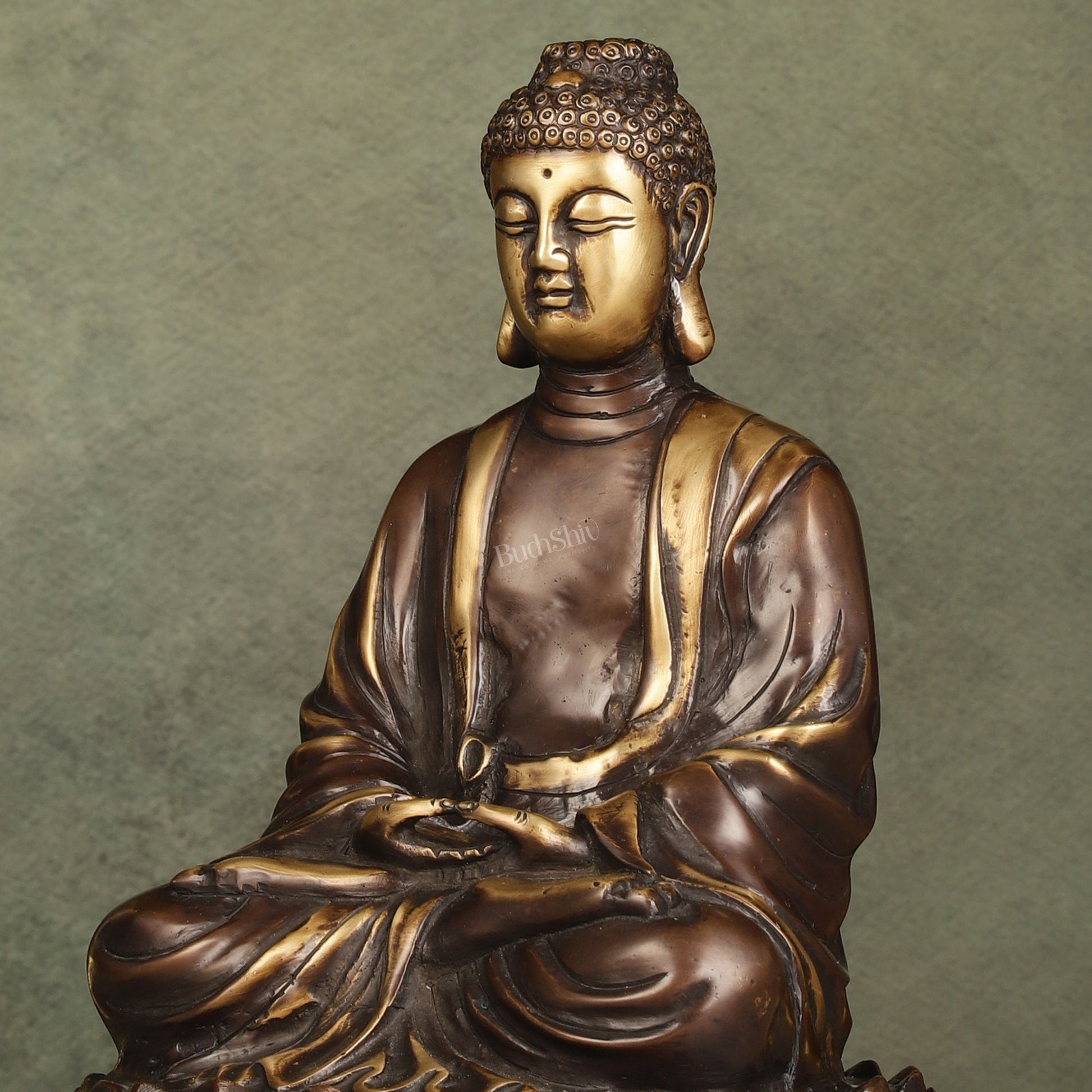 Pure Brass Meditative Buddha Statue - Brown Finish 10" - Budhshiv.com