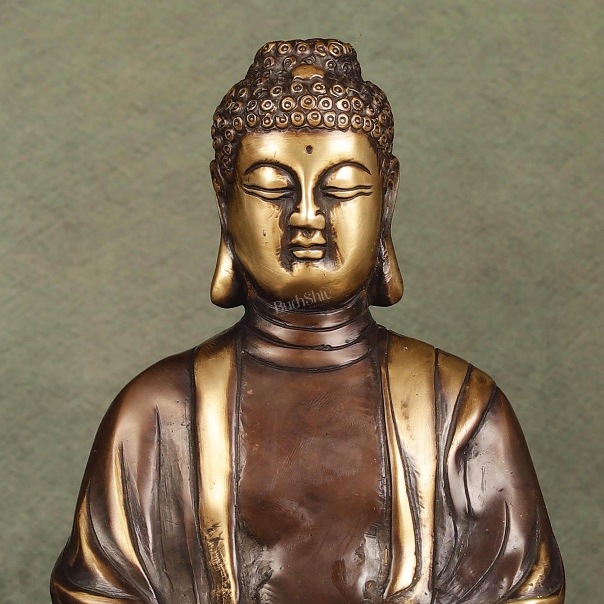 Pure Brass Meditative Buddha Statue - Brown Finish 10" - Budhshiv.com