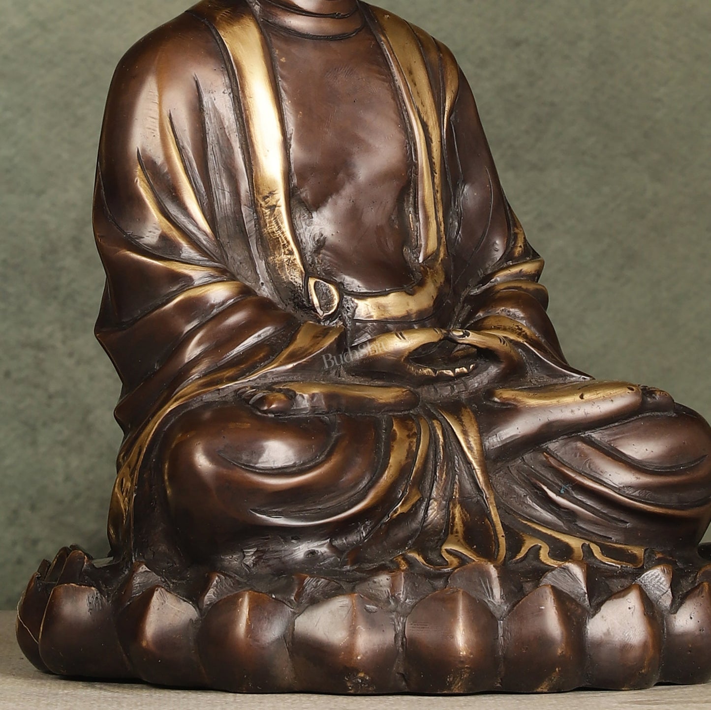 Pure Brass Meditative Buddha Statue - Brown Finish 10" - Budhshiv.com