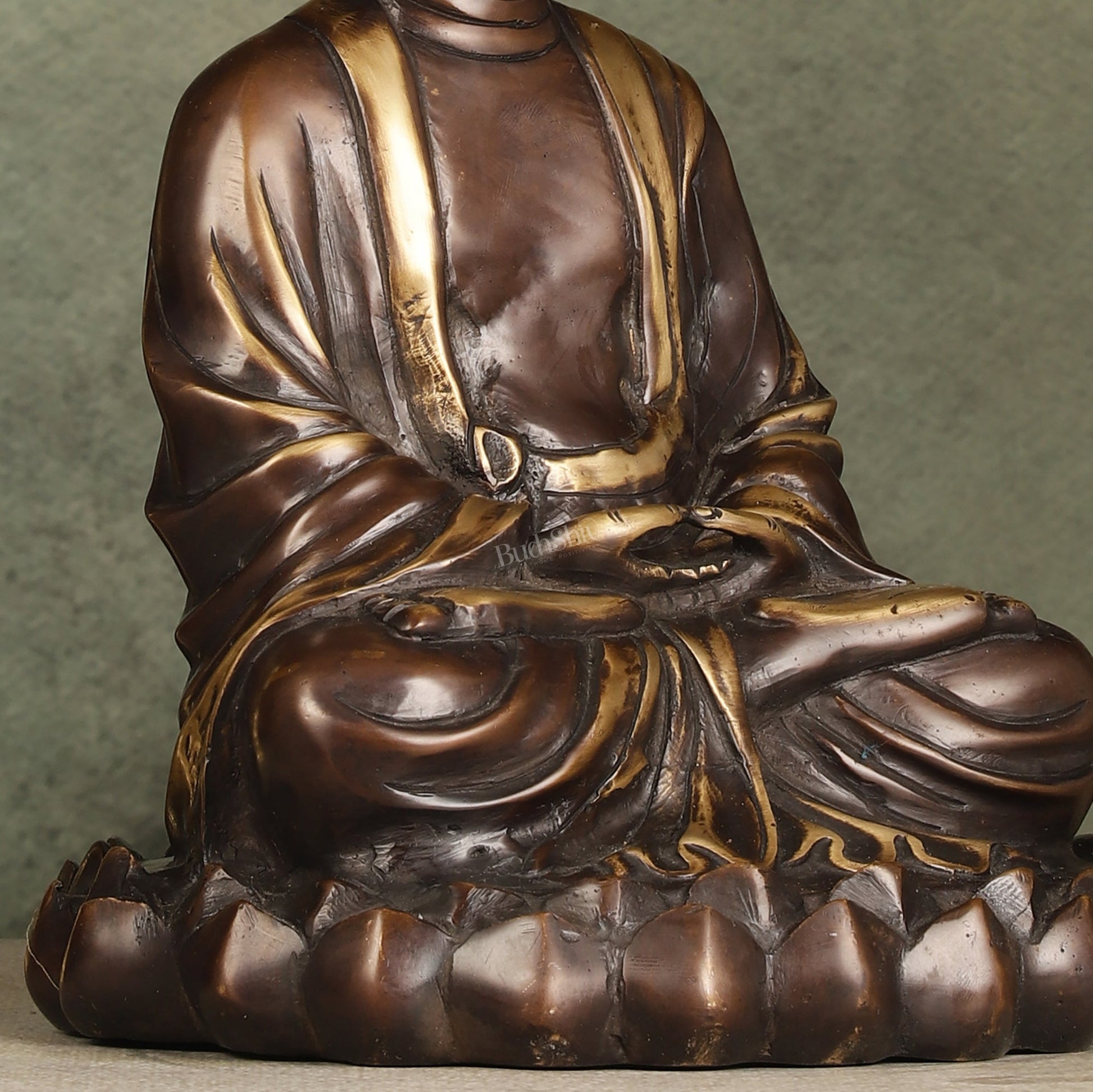 Pure Brass Meditative Buddha Statue - Brown Finish 10" - Budhshiv.com