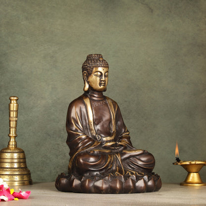 Pure Brass Meditative Buddha Statue - Brown Finish 10" - Budhshiv.com
