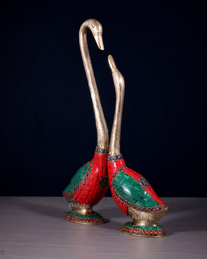 Pure Brass Meenakari Swan Pair - Vastu Approved Home Decor - Budhshiv.com
