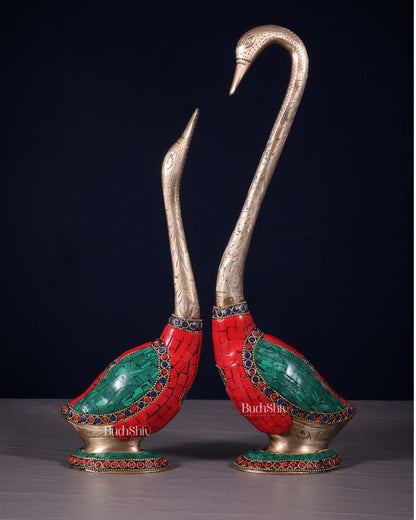 Pure Brass Meenakari Swan Pair - Vastu Approved Home Decor - Budhshiv.com