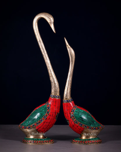 Pure Brass Meenakari Swan Pair - Vastu Approved Home Decor - Budhshiv.com