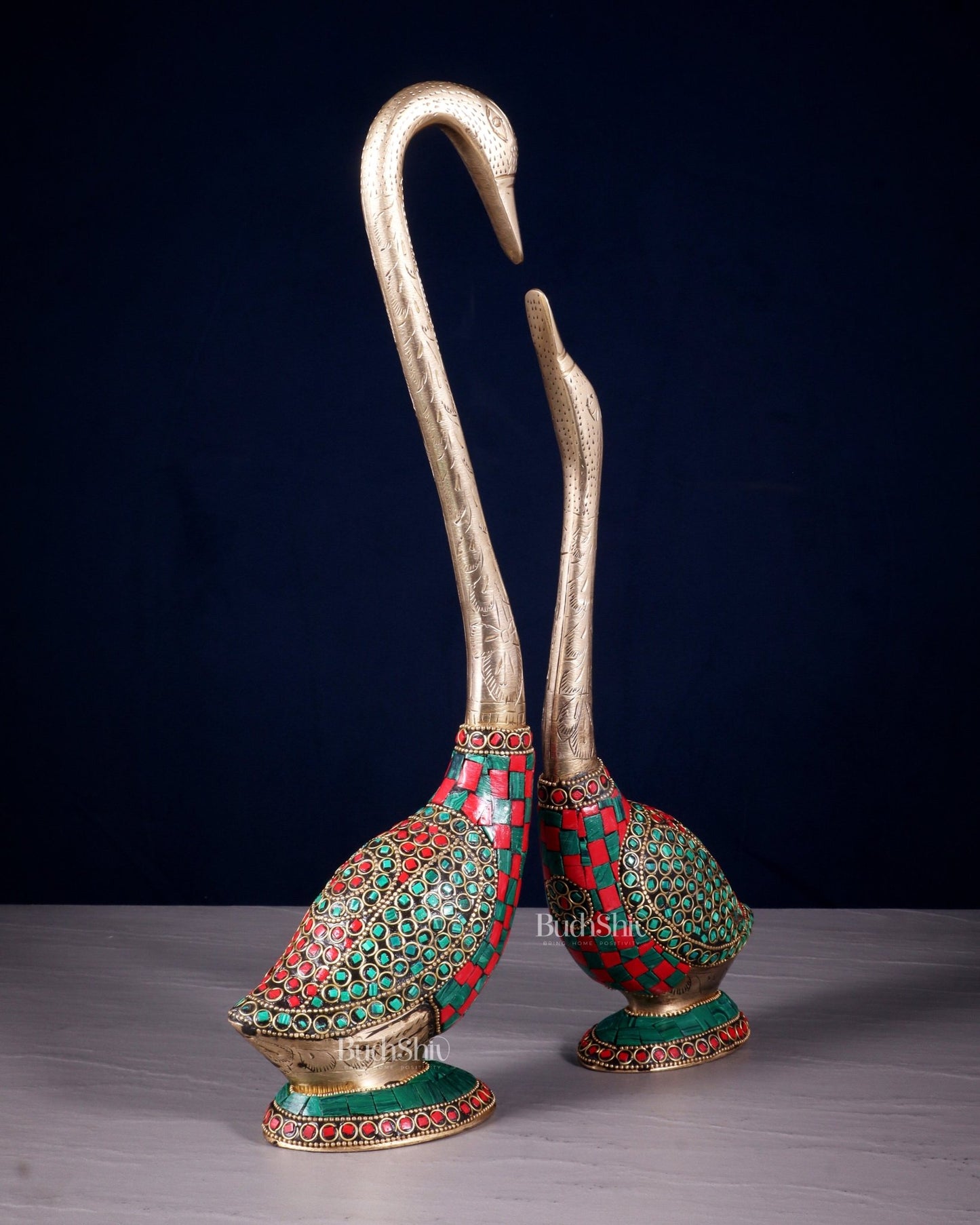 Pure Brass Meenakari Swan Pair - Vastu Approved Home Decor - Budhshiv.com