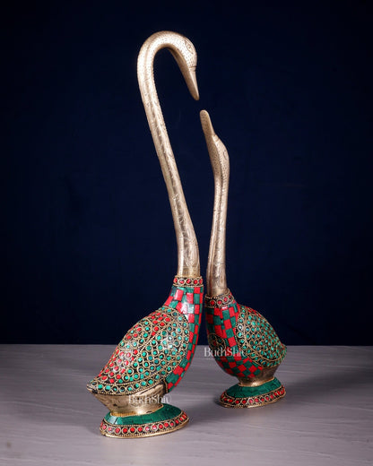 Pure Brass Meenakari Swan Pair - Vastu Approved Home Decor - Budhshiv.com
