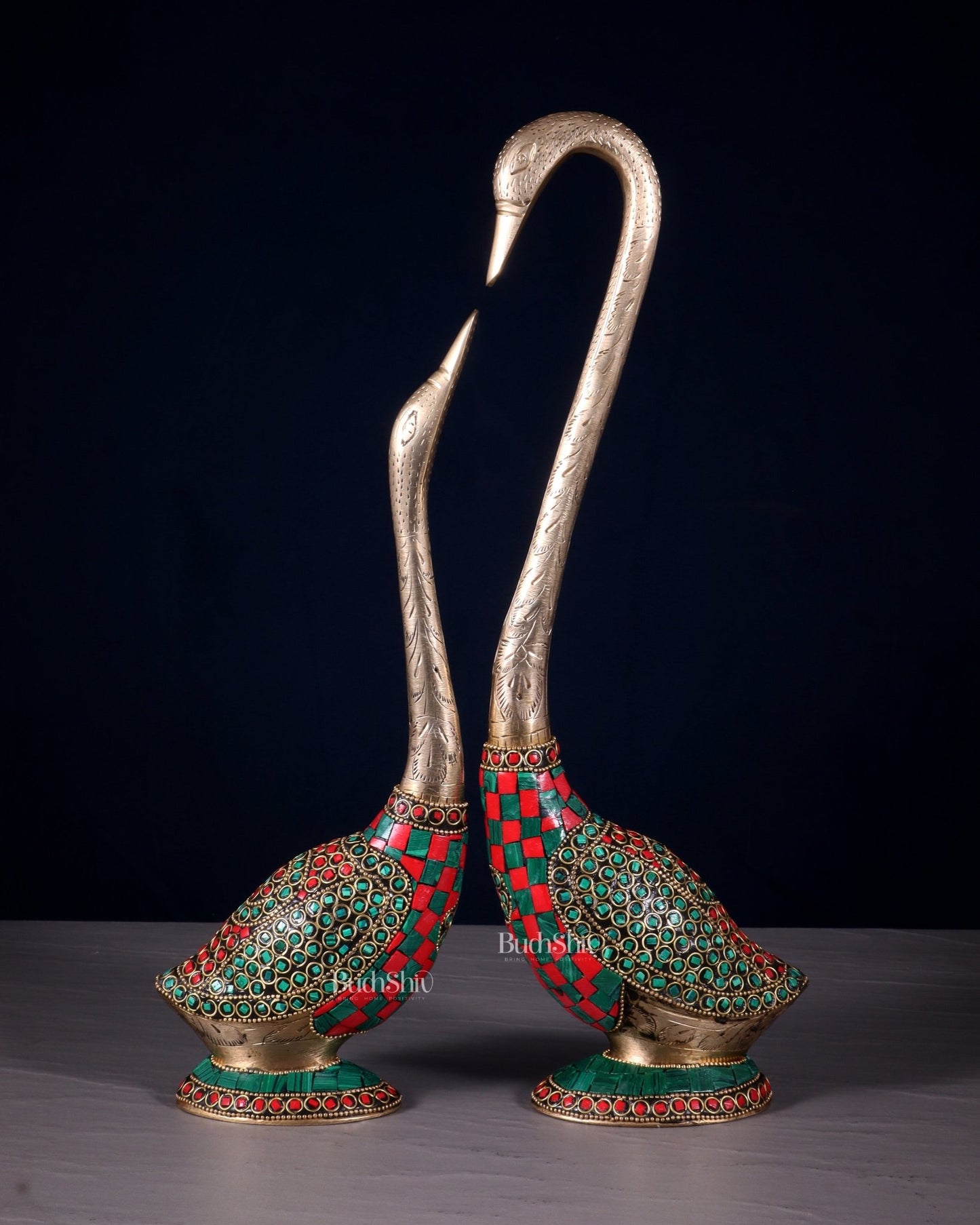 Pure Brass Meenakari Swan Pair - Vastu Approved Home Decor - Budhshiv.com