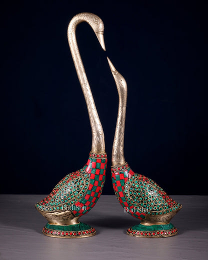 Pure Brass Meenakari Swan Pair - Vastu Approved Home Decor - Budhshiv.com