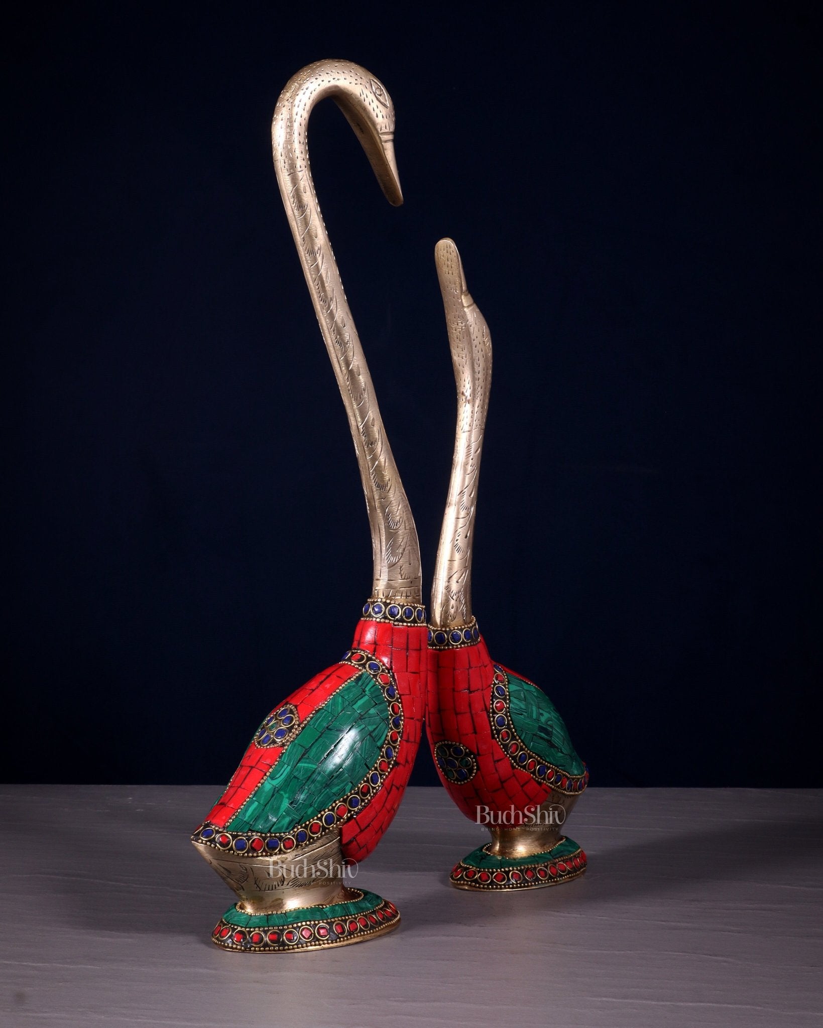 Pure Brass Meenakari Swan Pair - Vastu Approved Home Decor - Budhshiv.com
