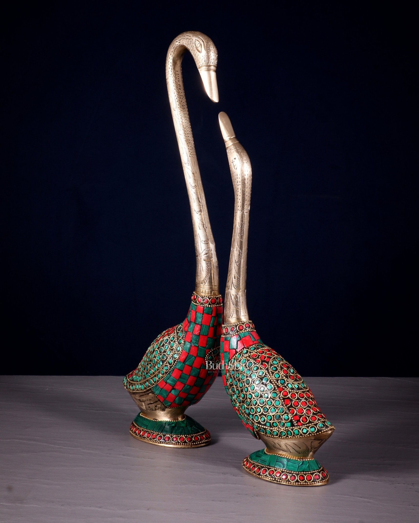 Pure Brass Meenakari Swan Pair - Vastu Approved Home Decor - Budhshiv.com