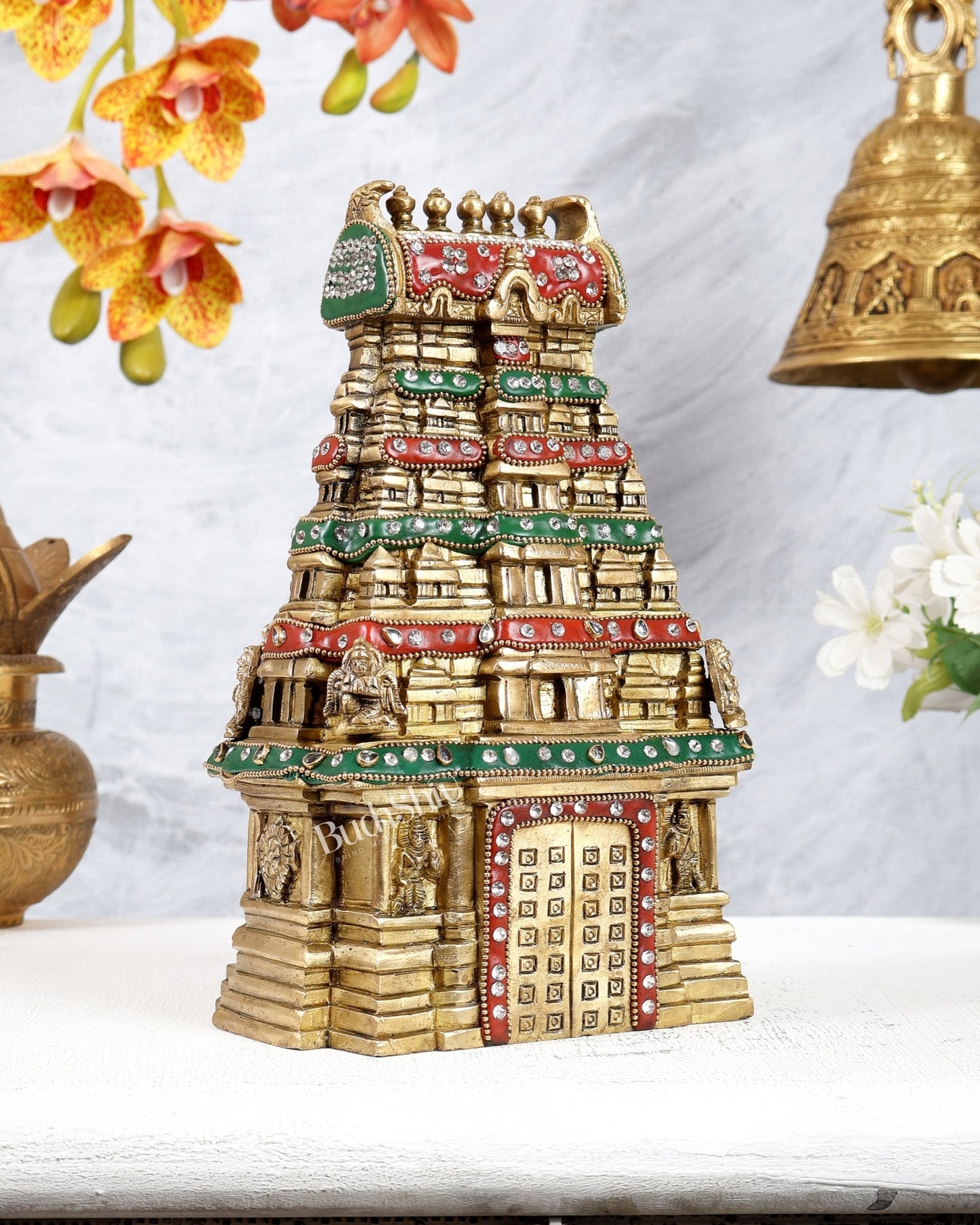 Pure Brass Meenakshi Temple Replica – 9.5 Inch with meenakari - Budhshiv.com