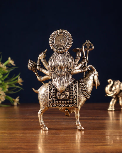 Pure Brass Meldi Mata idol seated on goat 5" - Budhshiv.com