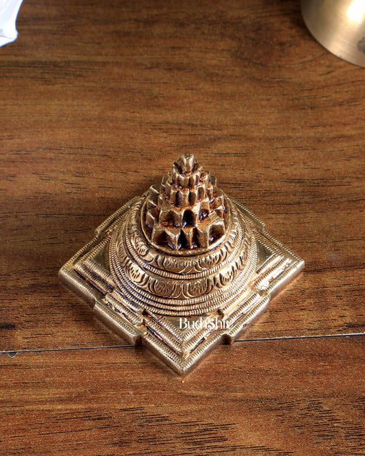 Pure Brass Meru Shree Yantra – Intricately Carved 2.5 inch - Budhshiv.com