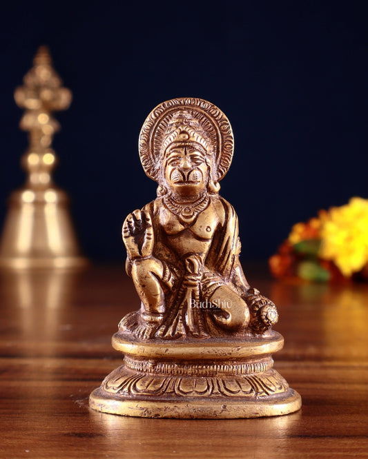 Pure Brass Miniature Hanuman Ji Idol in Blessing Mudra 3" - Budhshiv.com