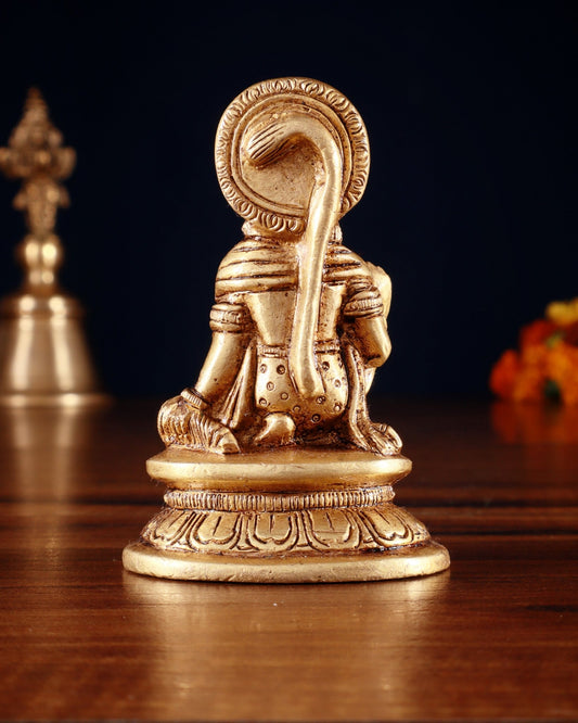 Pure Brass Miniature Hanuman Ji Idol in Blessing Mudra 3" - Budhshiv.com