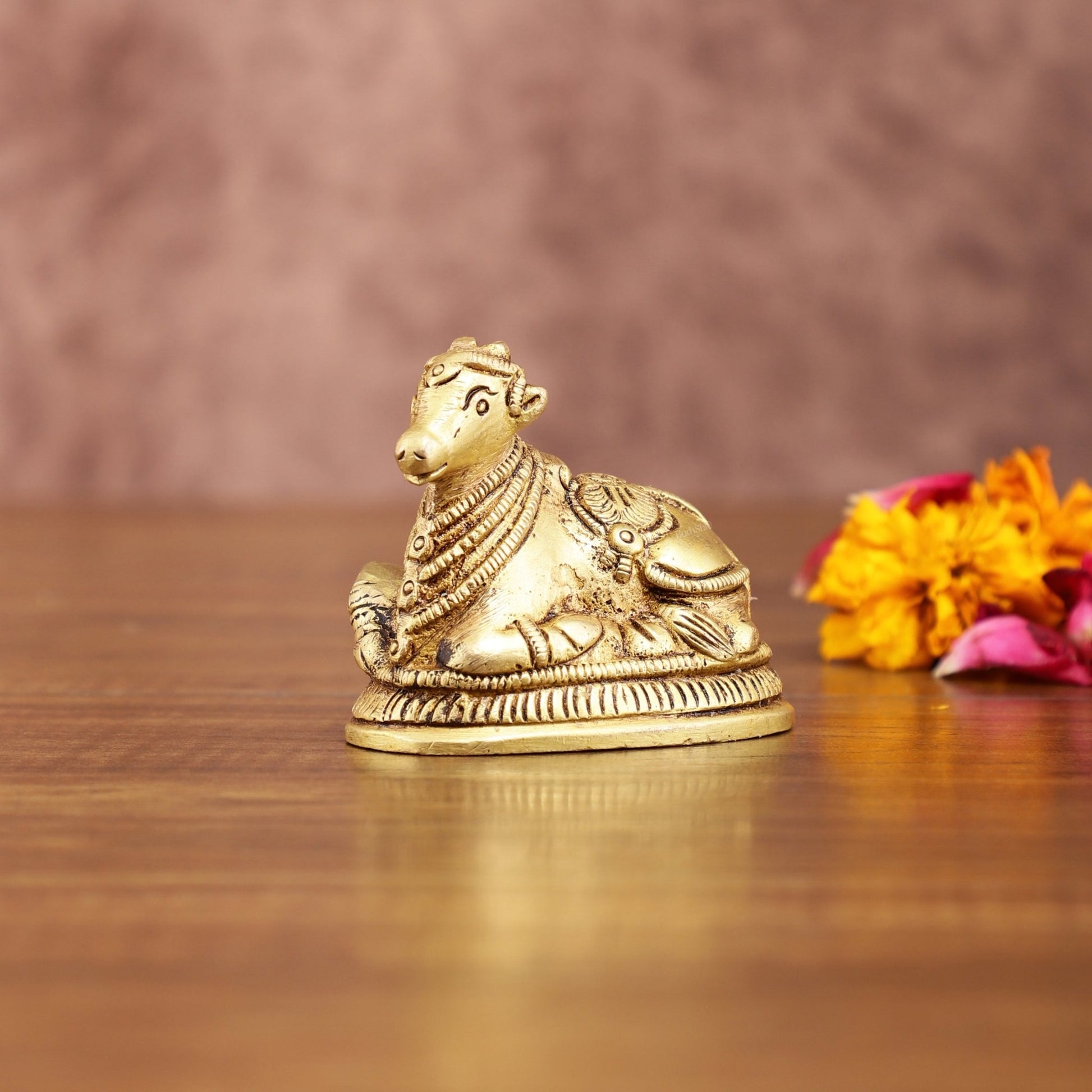 Pure Brass Miniature Nandi Idol | 2.2 - inch, 260 gm - Budhshiv.com