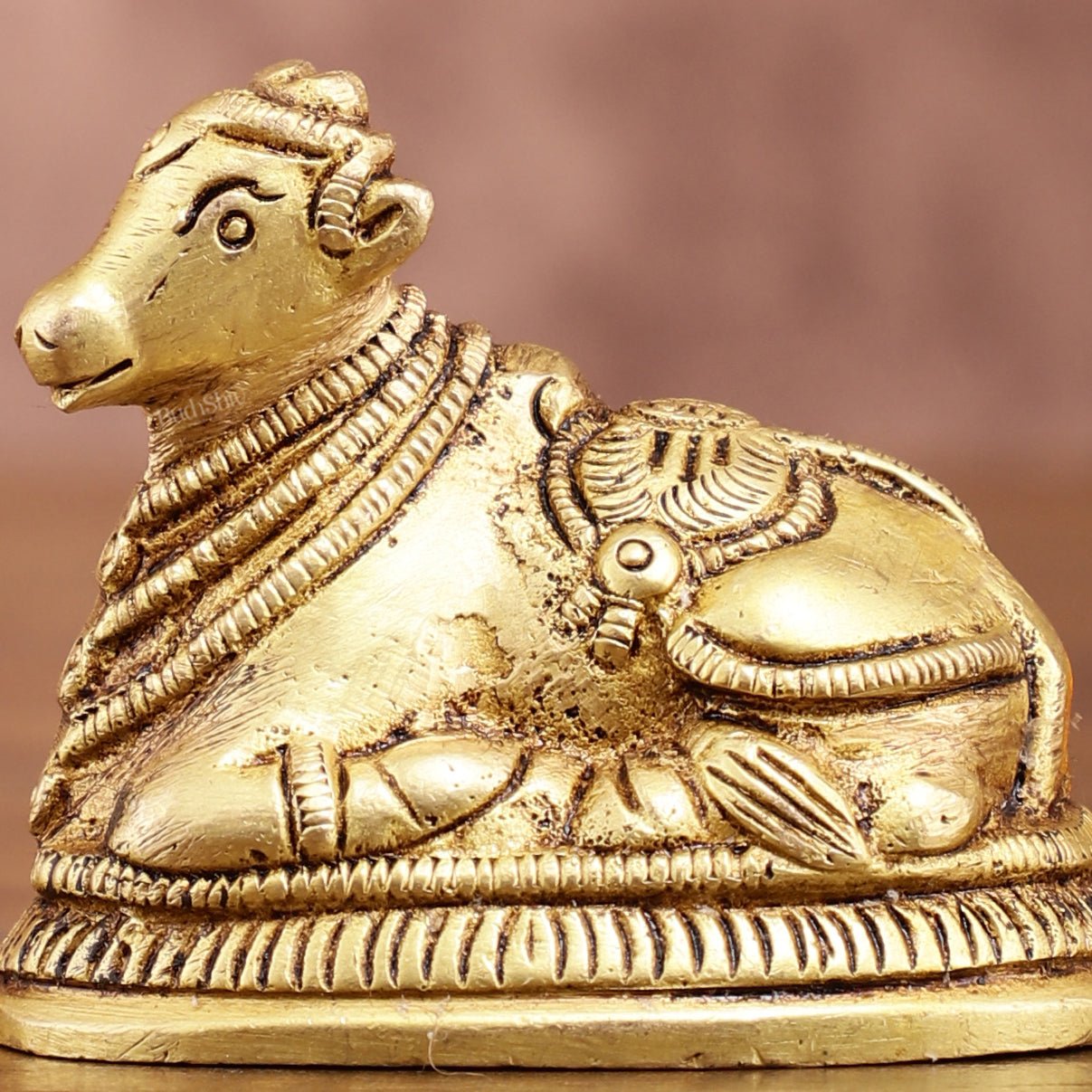 Pure Brass Miniature Nandi Idol | 2.2 - inch, 260 gm - Budhshiv.com