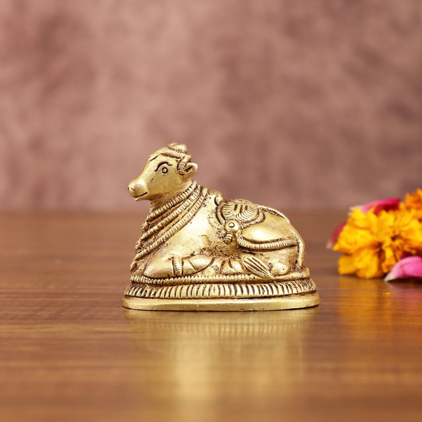 Pure Brass Miniature Nandi Idol | 2.2 - inch, 260 gm - Budhshiv.com