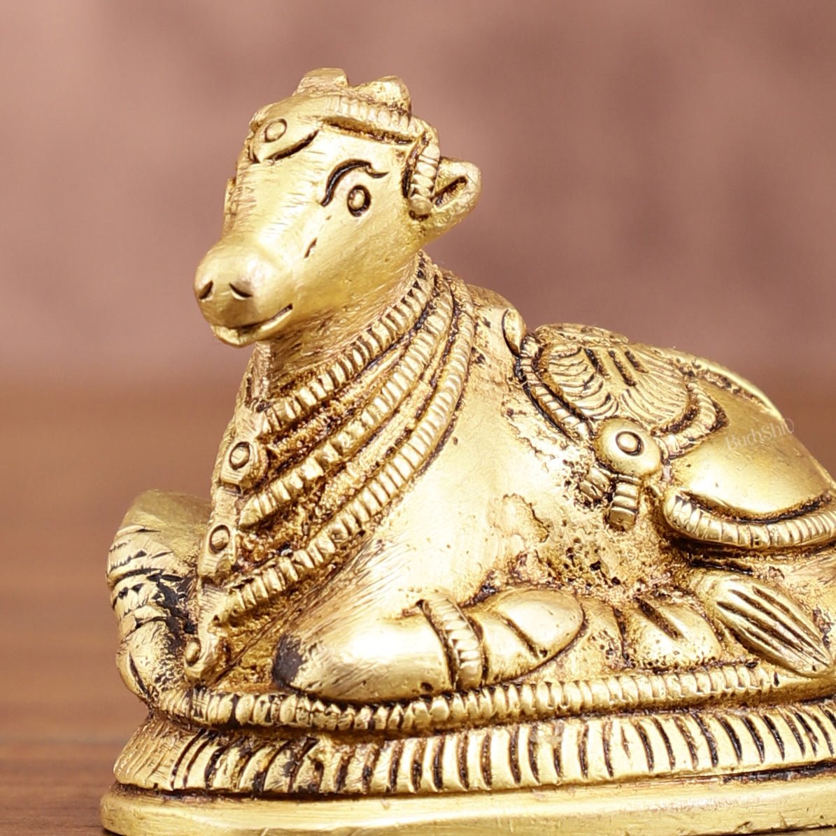 Pure Brass Miniature Nandi Idol | 2.2 - inch, 260 gm - Budhshiv.com