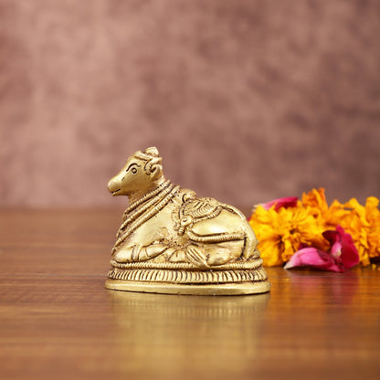 Pure Brass Miniature Nandi Idol | 2.2 - inch, 260 gm - Budhshiv.com