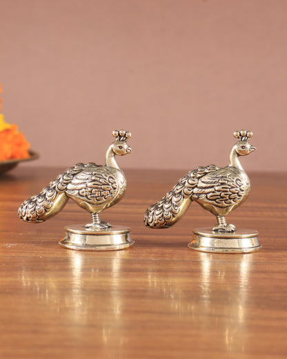 Pure Brass Miniature Peacock Pair – 2" - Budhshiv.com