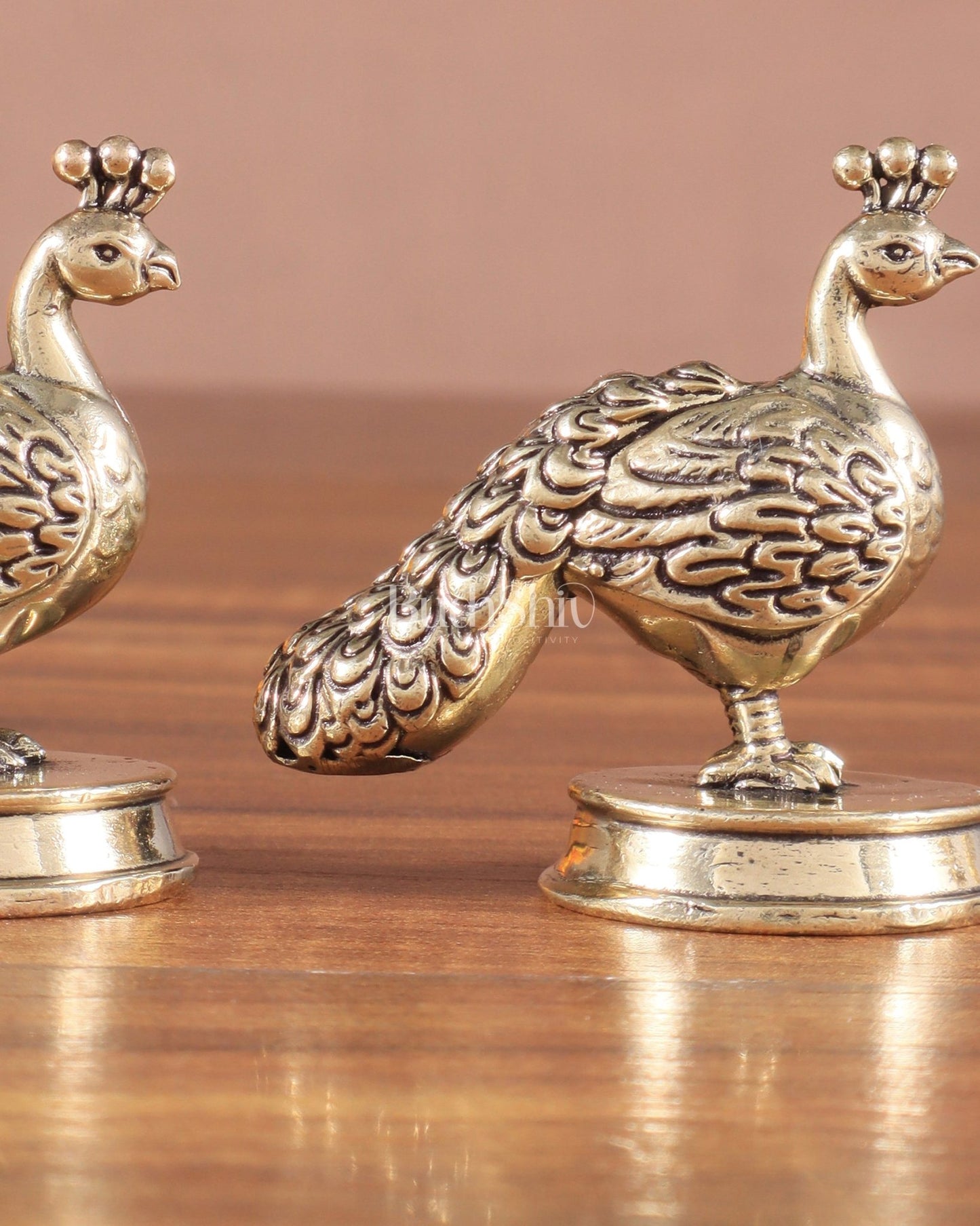 Pure Brass Miniature Peacock Pair – 2" - Budhshiv.com