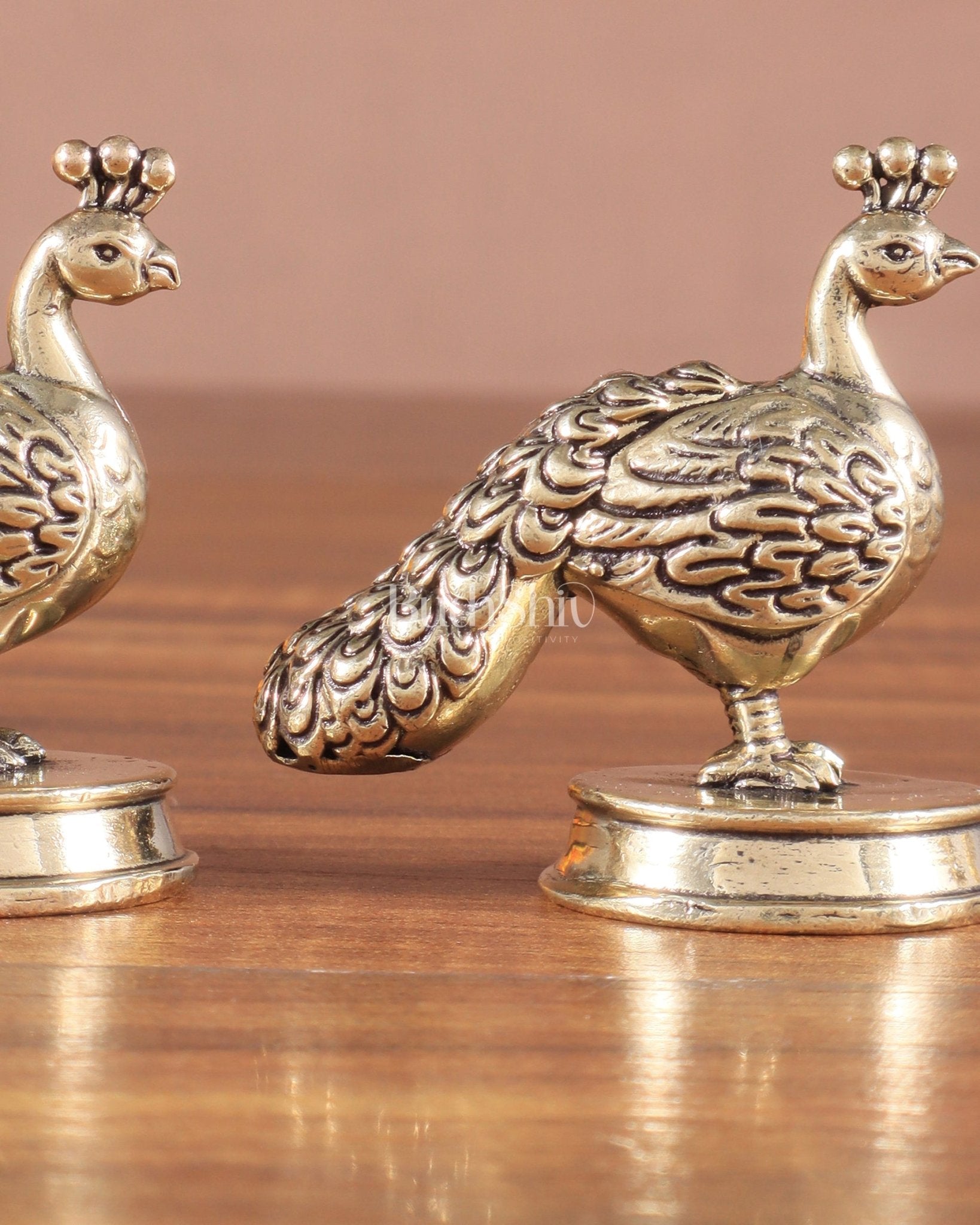 Pure Brass Miniature Peacock Pair – 2" - Budhshiv.com