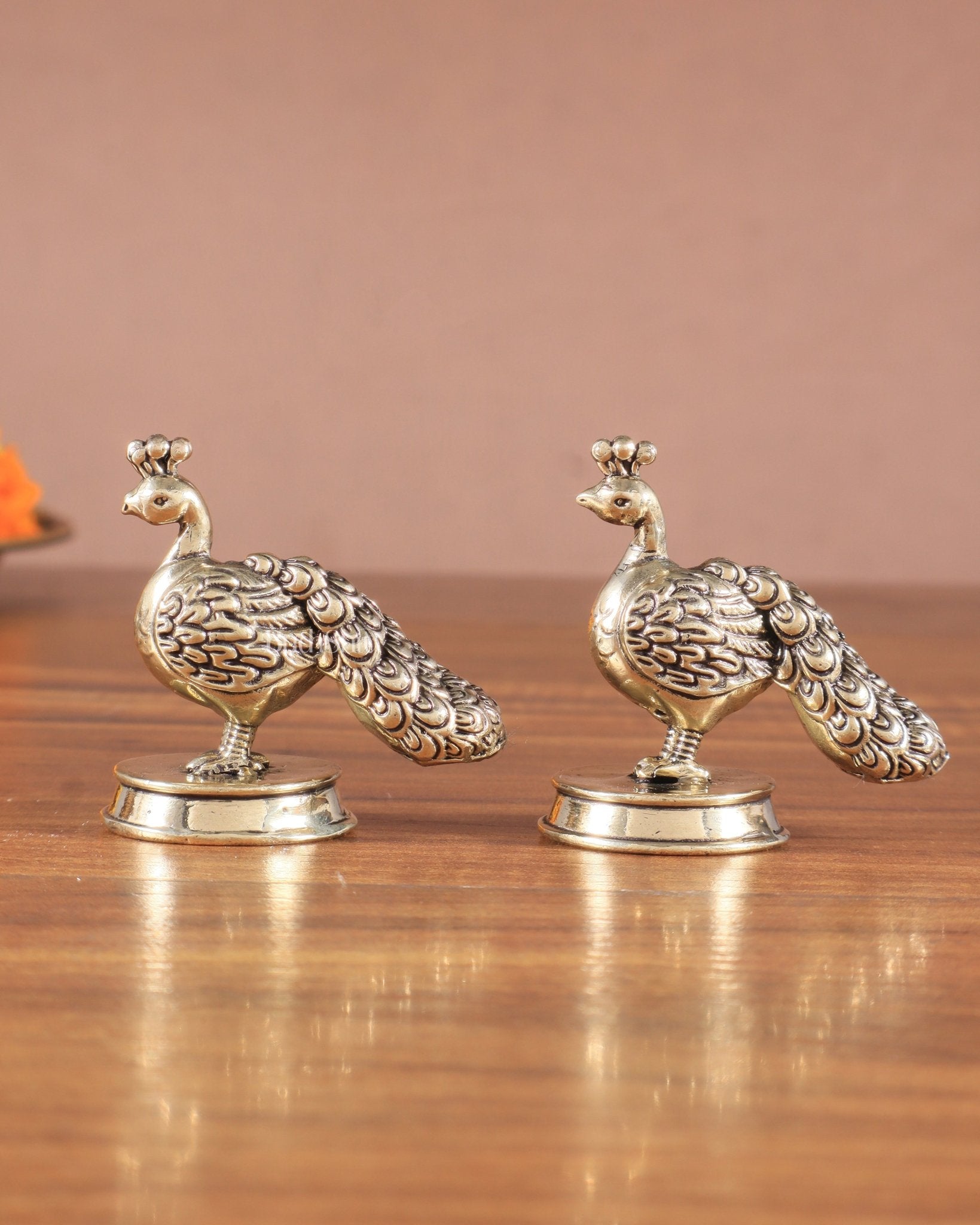 Pure Brass Miniature Peacock Pair – 2" - Budhshiv.com