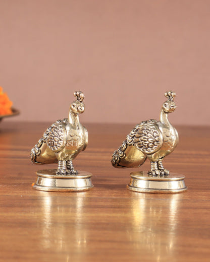 Pure Brass Miniature Peacock Pair – 2" - Budhshiv.com