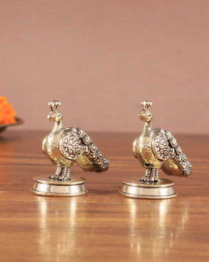 Pure Brass Miniature Peacock Pair – 2" - Budhshiv.com