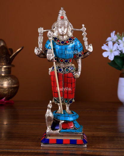 Pure Brass Murugan Swamy Idol 8 inch with Stonework - Budhshiv.com